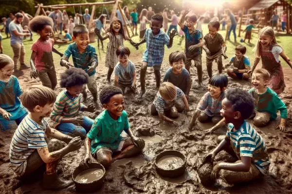 Дети, играющие в грязи