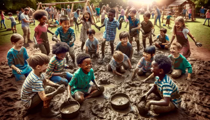 kids playing in the dirt and mud